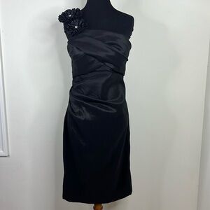 XSCAPE Black One Shoulder Floral Coctail Dress 12